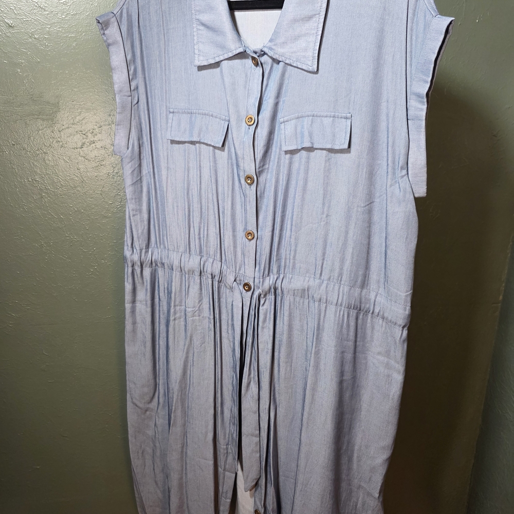 LuLaRoe Stacey Light Blue Button-Front Sleeveless Dress
